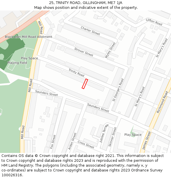 25, TRINITY ROAD, GILLINGHAM, ME7 1JA: Location map and indicative extent of plot