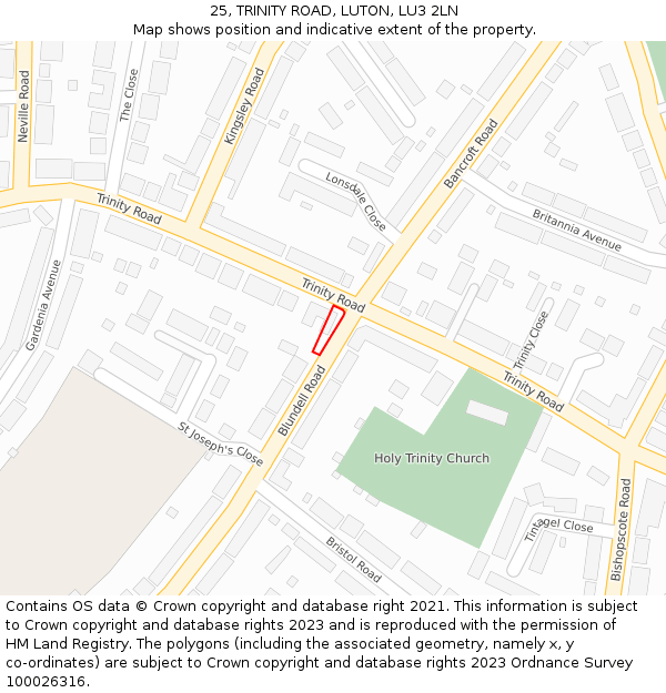 25, TRINITY ROAD, LUTON, LU3 2LN: Location map and indicative extent of plot