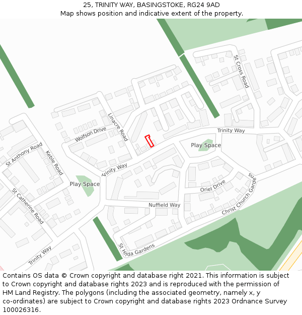 25, TRINITY WAY, BASINGSTOKE, RG24 9AD: Location map and indicative extent of plot