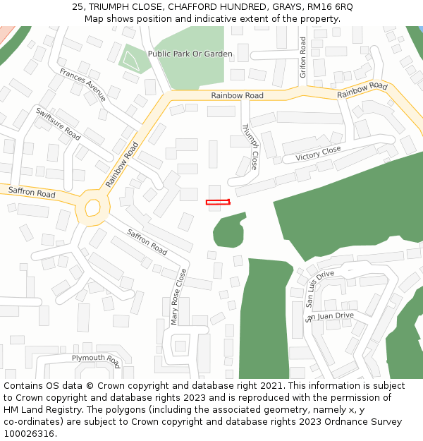 25, TRIUMPH CLOSE, CHAFFORD HUNDRED, GRAYS, RM16 6RQ: Location map and indicative extent of plot