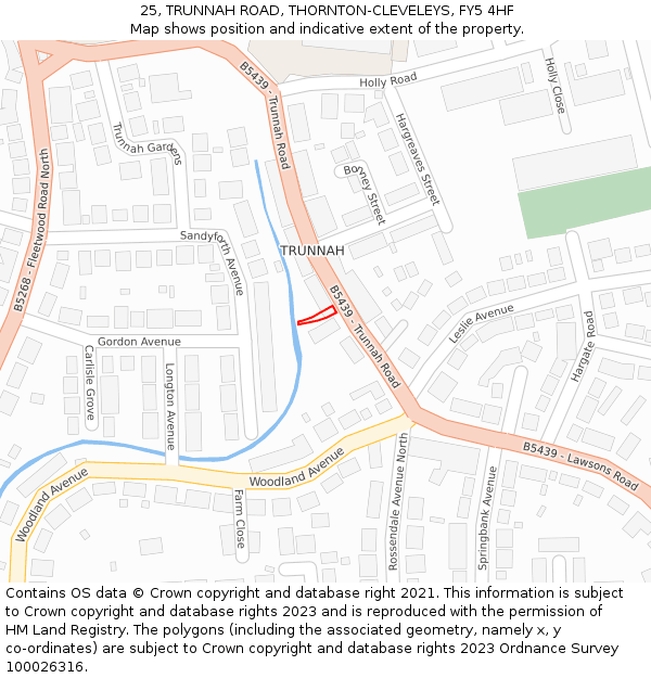 25, TRUNNAH ROAD, THORNTON-CLEVELEYS, FY5 4HF: Location map and indicative extent of plot