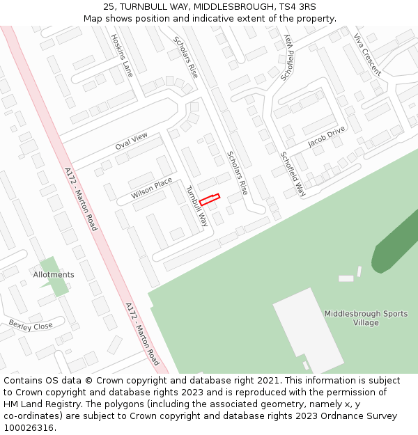 25, TURNBULL WAY, MIDDLESBROUGH, TS4 3RS: Location map and indicative extent of plot