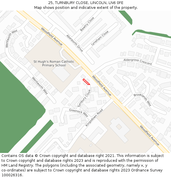 25, TURNBURY CLOSE, LINCOLN, LN6 0FE: Location map and indicative extent of plot