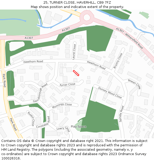 25, TURNER CLOSE, HAVERHILL, CB9 7FZ: Location map and indicative extent of plot