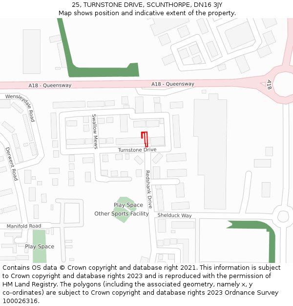 25, TURNSTONE DRIVE, SCUNTHORPE, DN16 3JY: Location map and indicative extent of plot