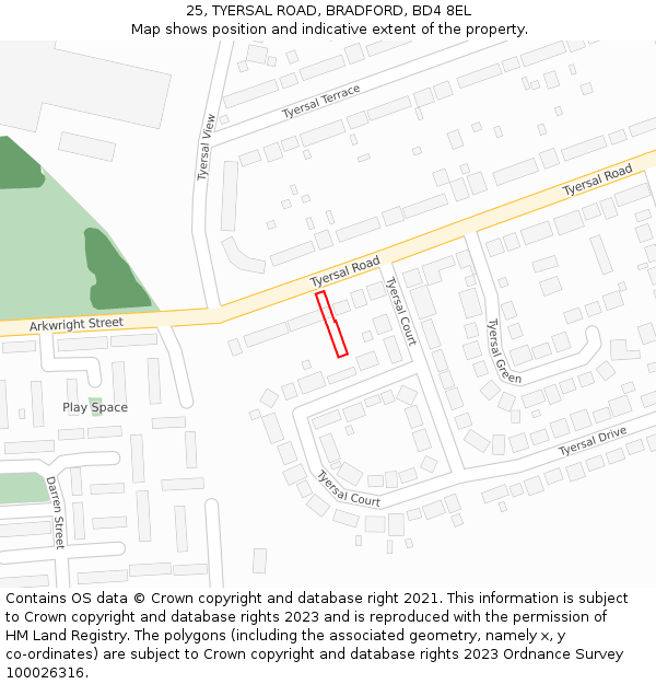 25, TYERSAL ROAD, BRADFORD, BD4 8EL: Location map and indicative extent of plot