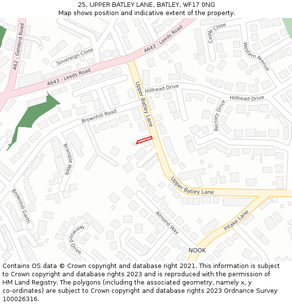 25, UPPER BATLEY LANE, BATLEY, WF17 0NG: Location map and indicative extent of plot