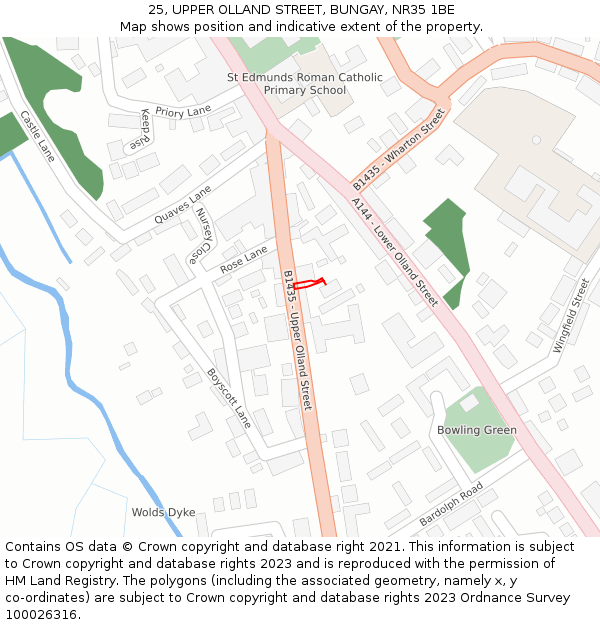 25, UPPER OLLAND STREET, BUNGAY, NR35 1BE: Location map and indicative extent of plot