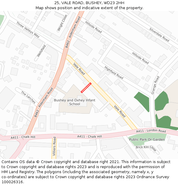 25, VALE ROAD, BUSHEY, WD23 2HH: Location map and indicative extent of plot