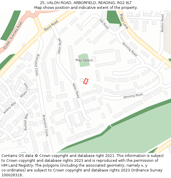 25, VALON ROAD, ARBORFIELD, READING, RG2 9LT: Location map and indicative extent of plot