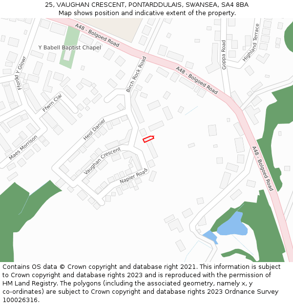 25, VAUGHAN CRESCENT, PONTARDDULAIS, SWANSEA, SA4 8BA: Location map and indicative extent of plot