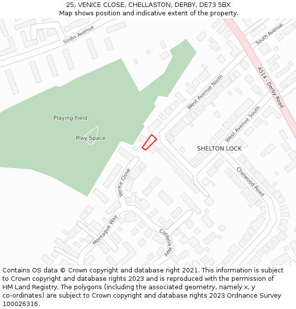 25, VENICE CLOSE, CHELLASTON, DERBY, DE73 5BX: Location map and indicative extent of plot