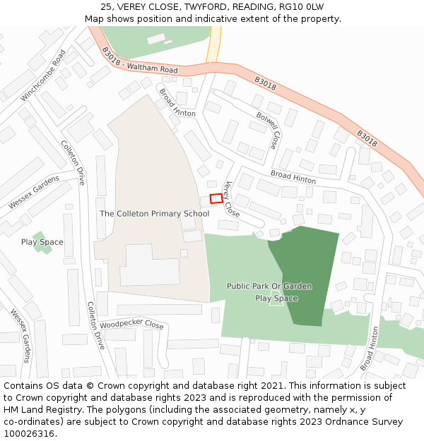 25, VEREY CLOSE, TWYFORD, READING, RG10 0LW: Location map and indicative extent of plot