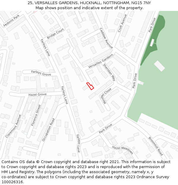 25, VERSAILLES GARDENS, HUCKNALL, NOTTINGHAM, NG15 7NY: Location map and indicative extent of plot