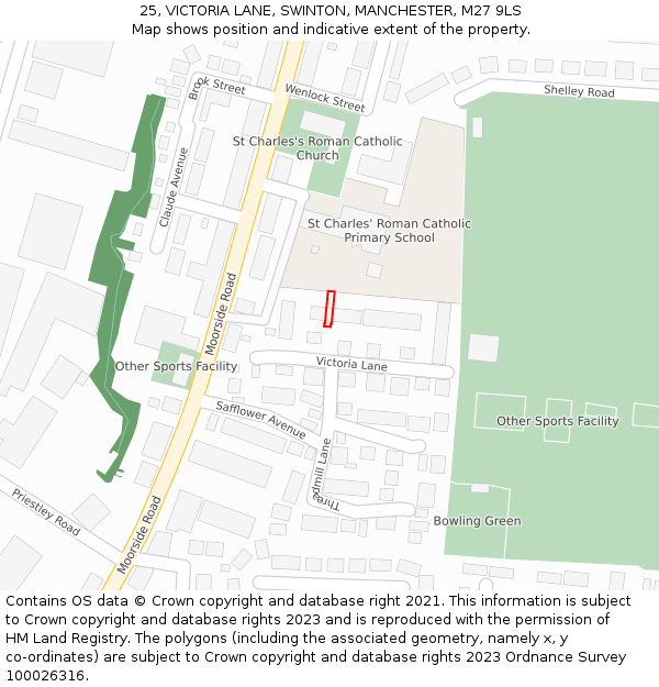 25, VICTORIA LANE, SWINTON, MANCHESTER, M27 9LS: Location map and indicative extent of plot