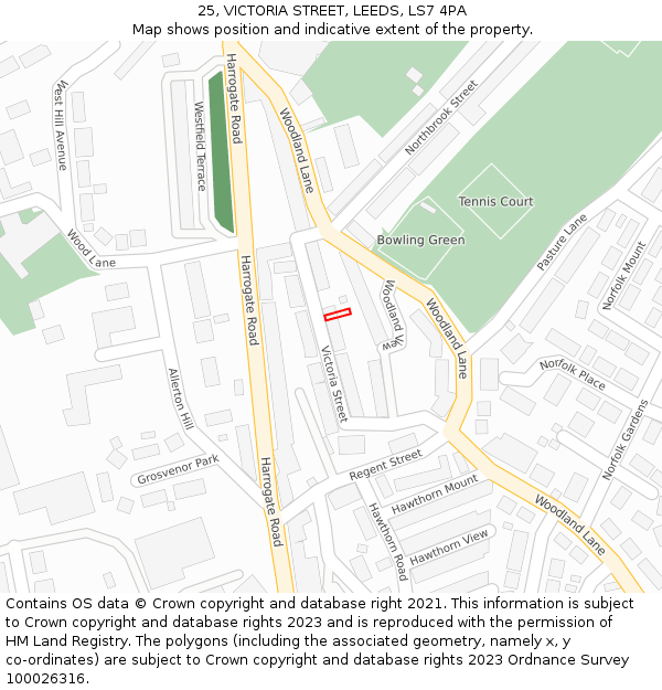 25, VICTORIA STREET, LEEDS, LS7 4PA: Location map and indicative extent of plot