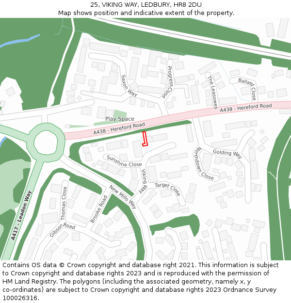 25, VIKING WAY, LEDBURY, HR8 2DU: Location map and indicative extent of plot