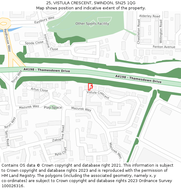 25, VISTULA CRESCENT, SWINDON, SN25 1QG: Location map and indicative extent of plot