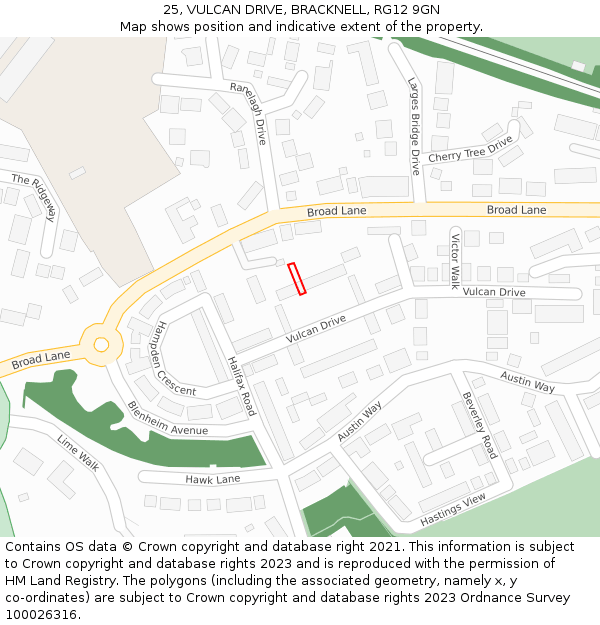 25, VULCAN DRIVE, BRACKNELL, RG12 9GN: Location map and indicative extent of plot