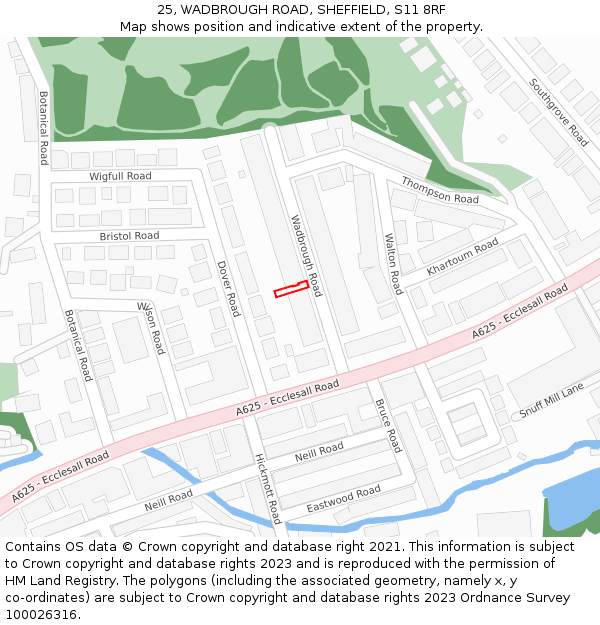 25, WADBROUGH ROAD, SHEFFIELD, S11 8RF: Location map and indicative extent of plot