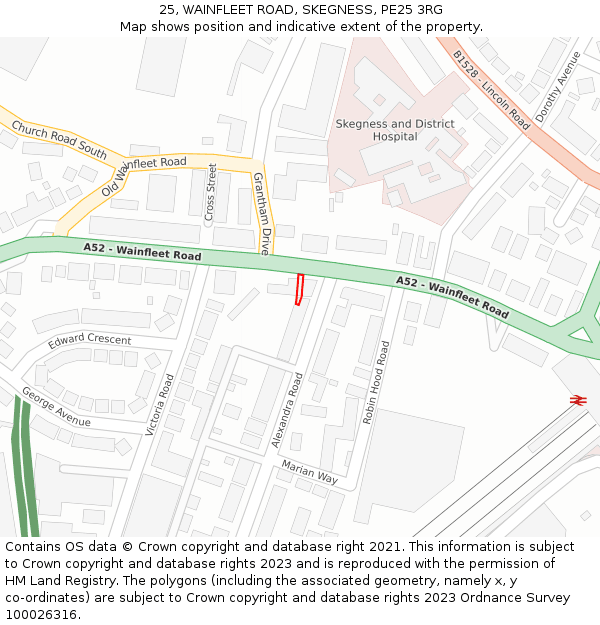 25, WAINFLEET ROAD, SKEGNESS, PE25 3RG: Location map and indicative extent of plot