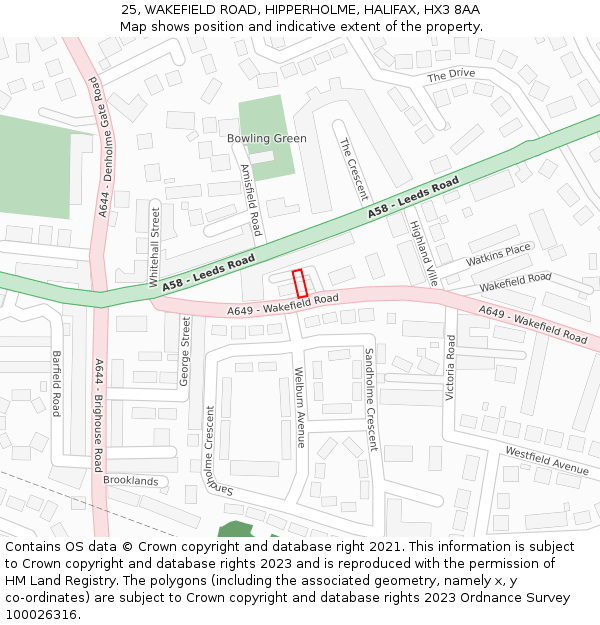 25, WAKEFIELD ROAD, HIPPERHOLME, HALIFAX, HX3 8AA: Location map and indicative extent of plot