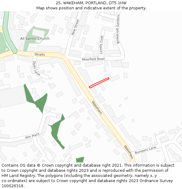 25, WAKEHAM, PORTLAND, DT5 1HW: Location map and indicative extent of plot
