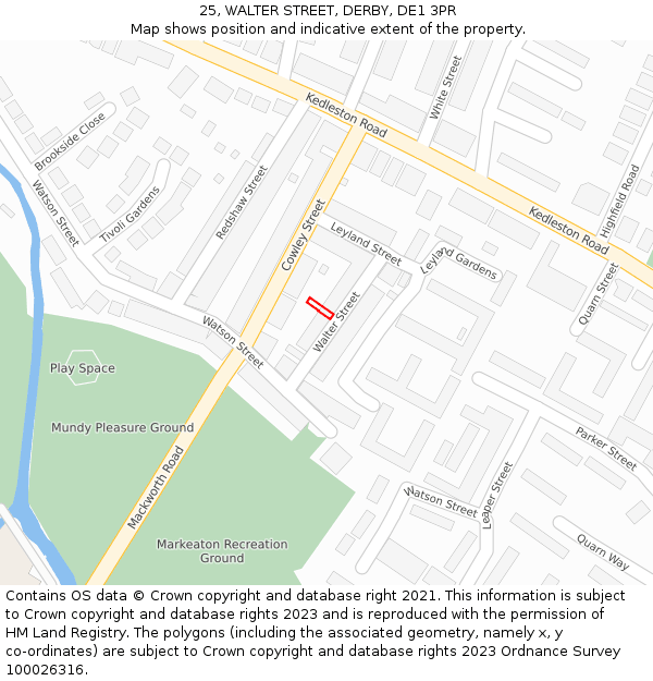 25, WALTER STREET, DERBY, DE1 3PR: Location map and indicative extent of plot
