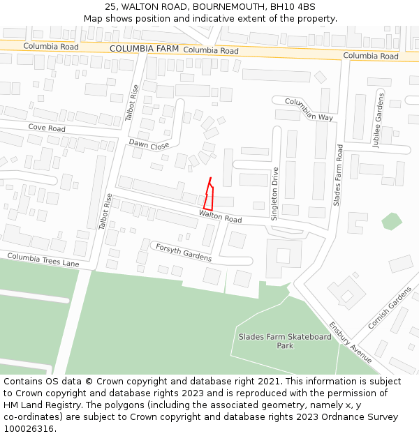 25, WALTON ROAD, BOURNEMOUTH, BH10 4BS: Location map and indicative extent of plot