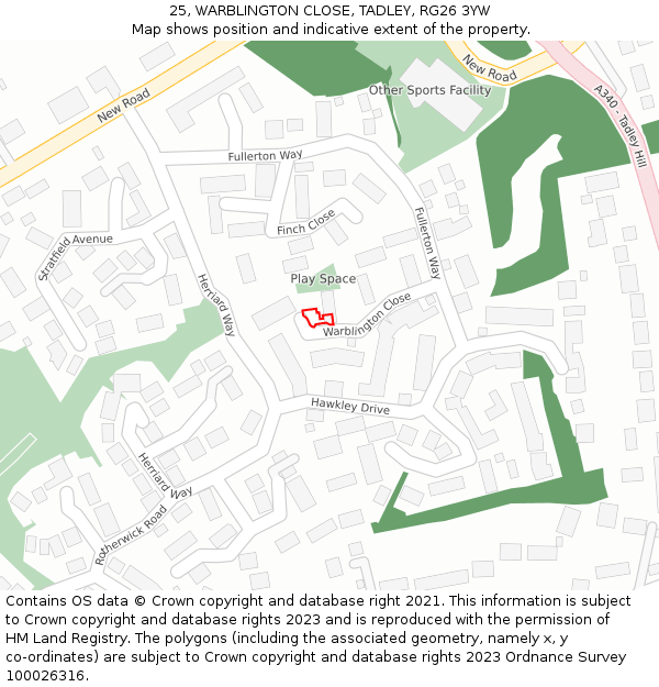 25, WARBLINGTON CLOSE, TADLEY, RG26 3YW: Location map and indicative extent of plot