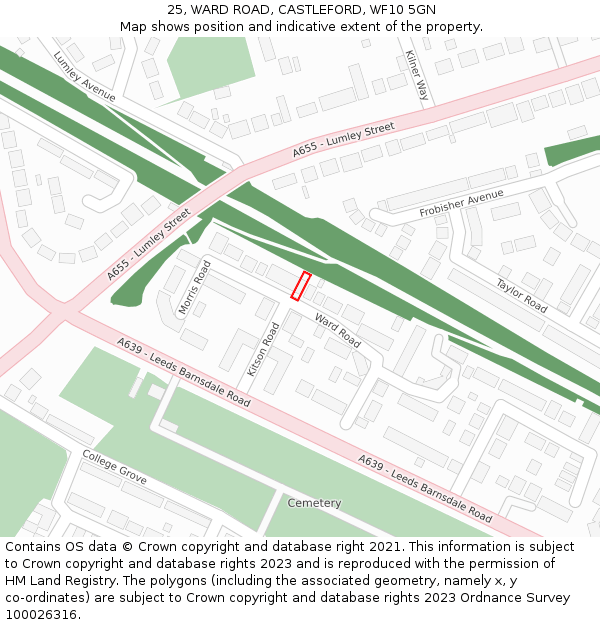 25, WARD ROAD, CASTLEFORD, WF10 5GN: Location map and indicative extent of plot