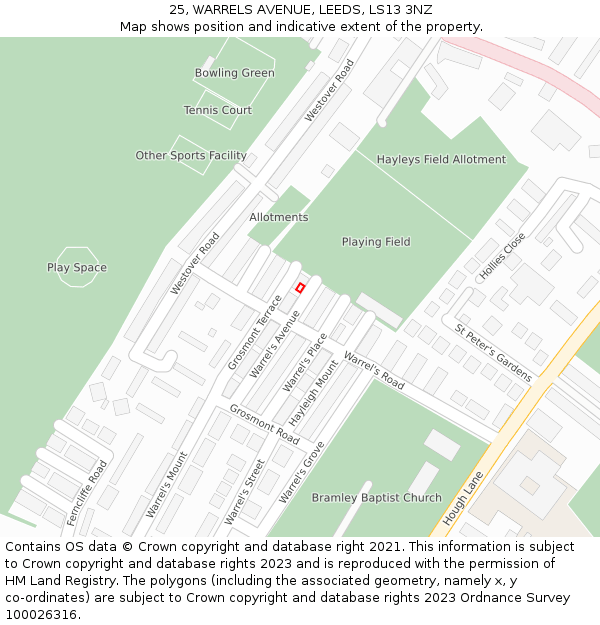 25, WARRELS AVENUE, LEEDS, LS13 3NZ: Location map and indicative extent of plot