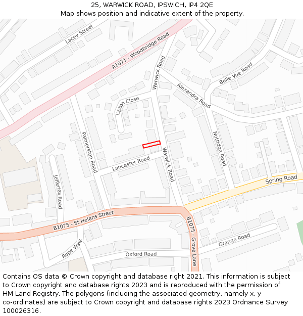 25, WARWICK ROAD, IPSWICH, IP4 2QE: Location map and indicative extent of plot