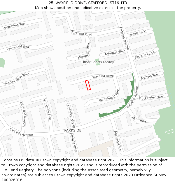 25, WAYFIELD DRIVE, STAFFORD, ST16 1TR: Location map and indicative extent of plot