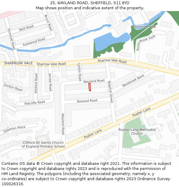 25, WAYLAND ROAD, SHEFFIELD, S11 8YD: Location map and indicative extent of plot