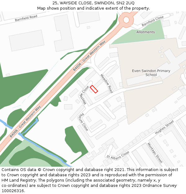 25, WAYSIDE CLOSE, SWINDON, SN2 2UQ: Location map and indicative extent of plot