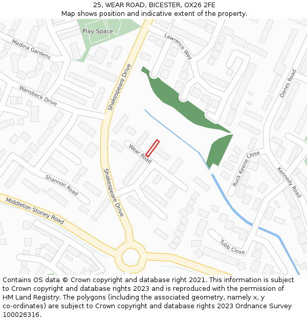 25, WEAR ROAD, BICESTER, OX26 2FE: Location map and indicative extent of plot