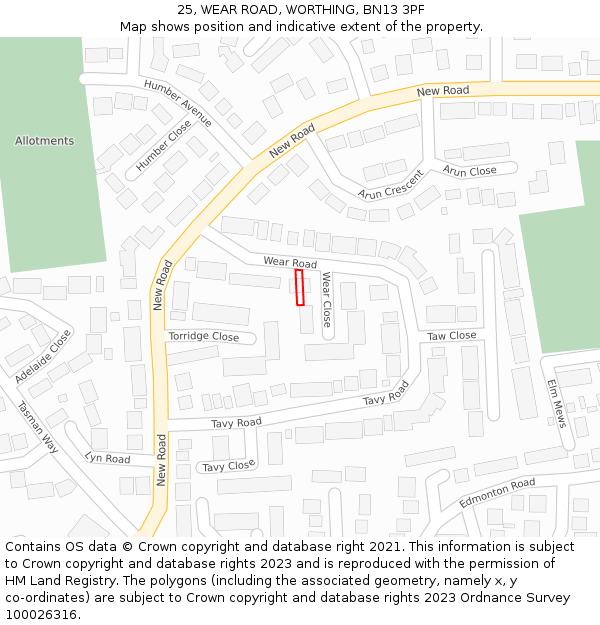 25, WEAR ROAD, WORTHING, BN13 3PF: Location map and indicative extent of plot