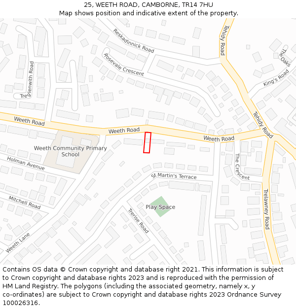 25, WEETH ROAD, CAMBORNE, TR14 7HU: Location map and indicative extent of plot