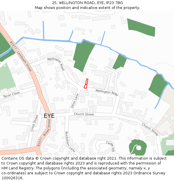 25, WELLINGTON ROAD, EYE, IP23 7BG: Location map and indicative extent of plot