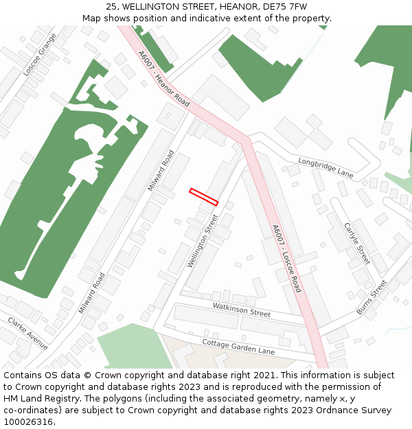 25, WELLINGTON STREET, HEANOR, DE75 7FW: Location map and indicative extent of plot