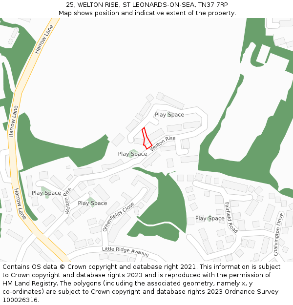 25, WELTON RISE, ST LEONARDS-ON-SEA, TN37 7RP: Location map and indicative extent of plot