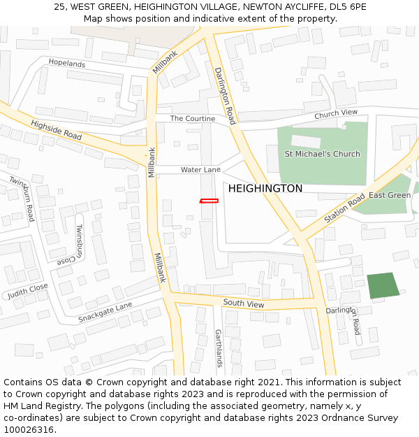 25, WEST GREEN, HEIGHINGTON VILLAGE, NEWTON AYCLIFFE, DL5 6PE: Location map and indicative extent of plot