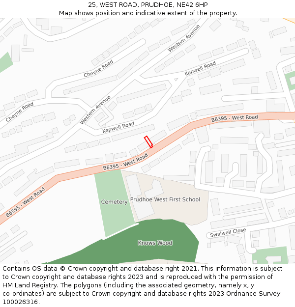 25, WEST ROAD, PRUDHOE, NE42 6HP: Location map and indicative extent of plot