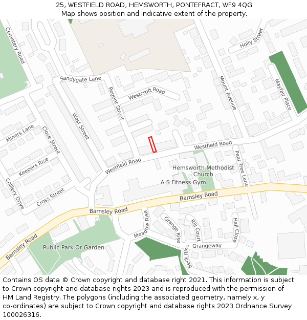 25, WESTFIELD ROAD, HEMSWORTH, PONTEFRACT, WF9 4QG: Location map and indicative extent of plot