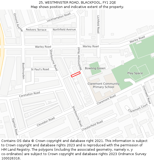25, WESTMINSTER ROAD, BLACKPOOL, FY1 2QE: Location map and indicative extent of plot