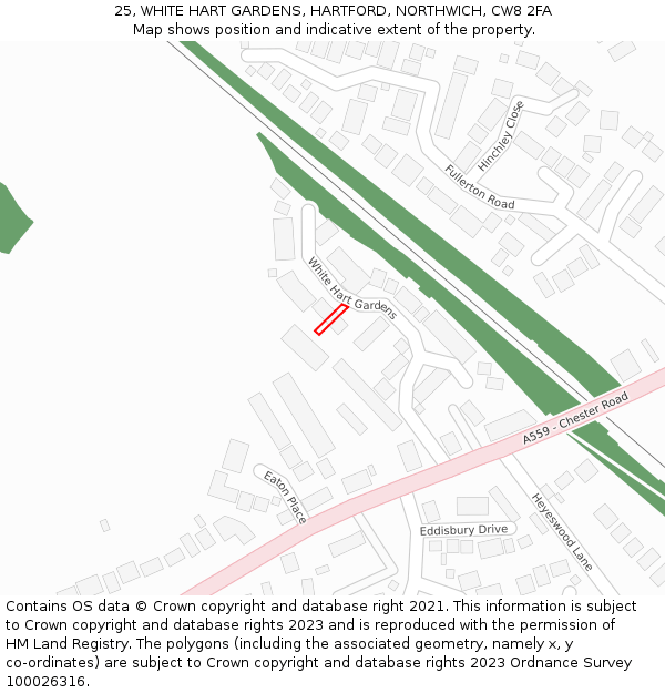 25, WHITE HART GARDENS, HARTFORD, NORTHWICH, CW8 2FA: Location map and indicative extent of plot