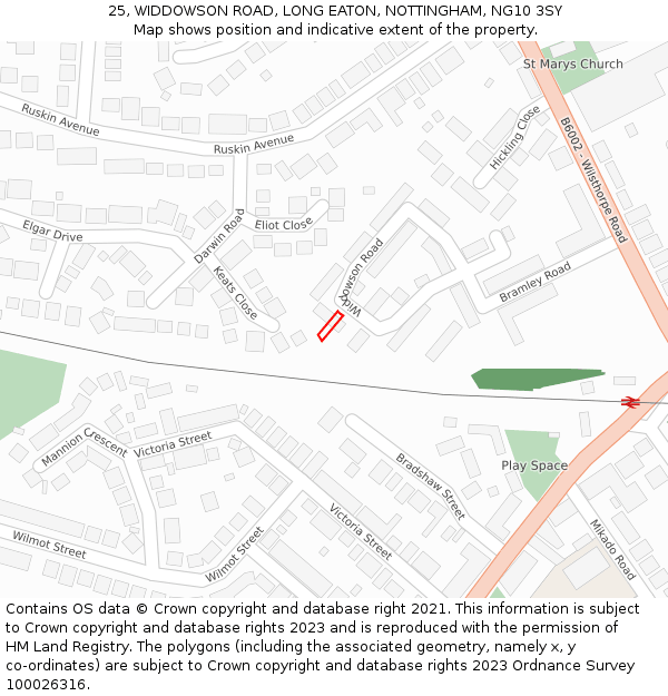 25, WIDDOWSON ROAD, LONG EATON, NOTTINGHAM, NG10 3SY: Location map and indicative extent of plot