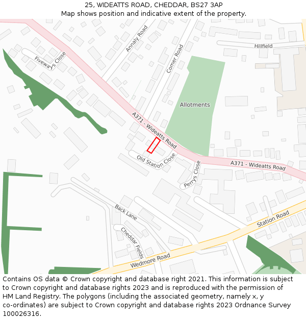 25, WIDEATTS ROAD, CHEDDAR, BS27 3AP: Location map and indicative extent of plot