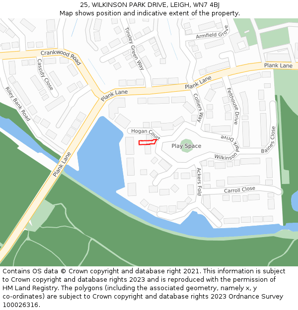 25, WILKINSON PARK DRIVE, LEIGH, WN7 4BJ: Location map and indicative extent of plot